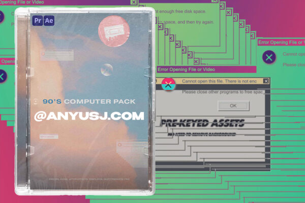 AE/PR模板-90 年代Y2K计算机动画复古Windows电脑窗口编辑包（错误、图标、模板）90’s Computer Pack -第2967期-