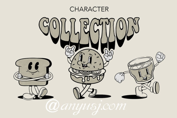 复古卡通插画IP漫画人物笑脸五官PNG设计包Character Collection-第2884期-
