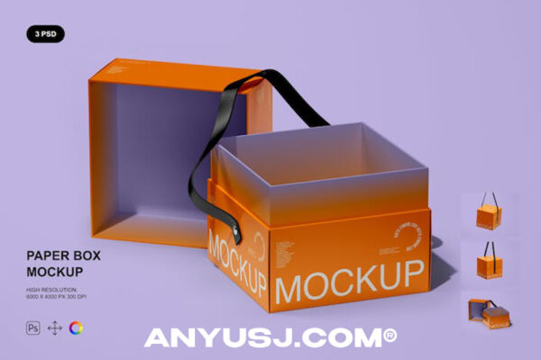 3款质感包装纸盒快递盒礼品盒打包盒天地盒PS样机Paper Box Mockup Set-第3199期-