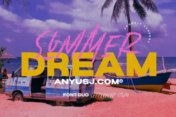 夏日粉笔复古优雅杂志徽标Logo手写英文字体设计素材Summer Dream-第3194期-