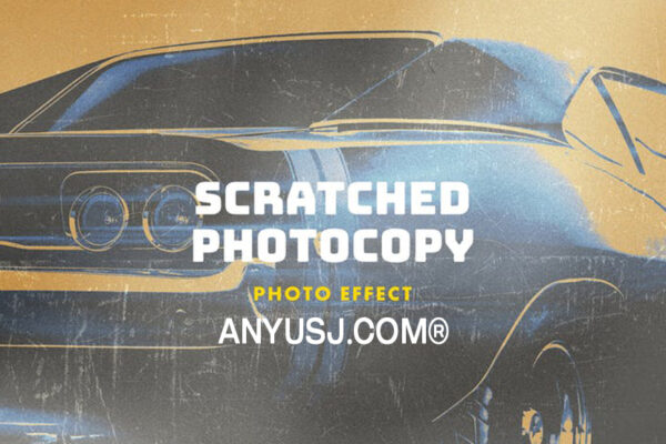 旧照片复古扫描印刷打印错误失真照片后期文字logo标题特效PS样机Scratched Photocopy Photo Effect-第3123期-