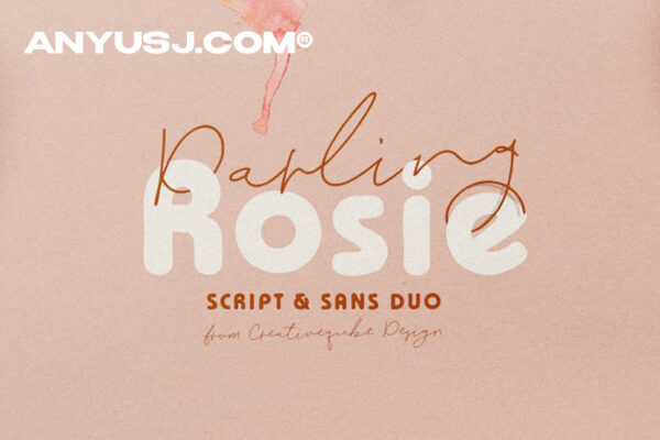 复古优雅圆润杂志徽标Logo英文手写趣味字体组合设计素材Darling Rosie Font Duo-第3194期-