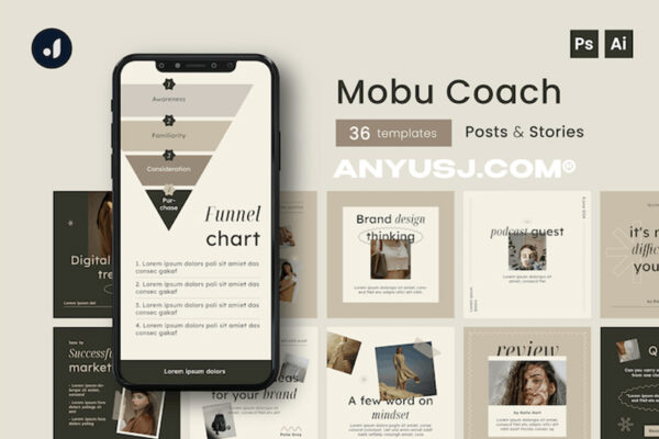 36款INS极简都市时尚美学艺术海报详情电商自媒体推文排版设计Mobu Coach Instagram Template-第3181期-