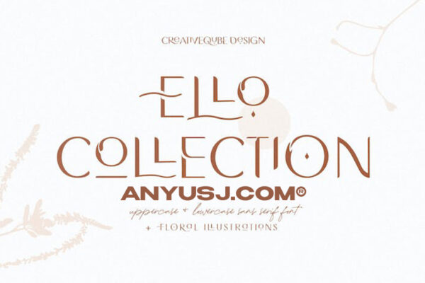 复古优雅杂志徽标Logo英文花卉趣味字体组合设计素材Ello Collection Decorative Font-第3194期-