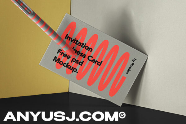 漂浮的名片钢笔品牌设计提案样机模板 Invitation Psd Business Card Mockup Set-第3216期-