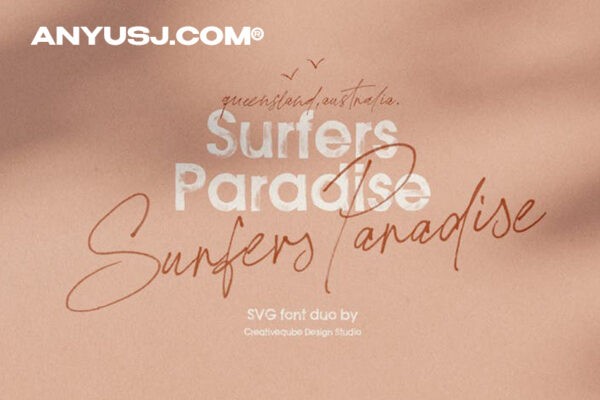复古油漆肌理优雅杂志徽标Logo英文手写字体设计素材Surfers Paradise SVG Font Duo-第3194期-