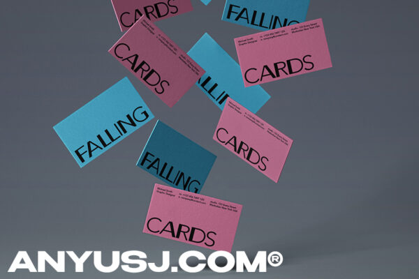 失重的名片品牌VI设计提案展示样机模板 Falling Psd Business Card Mockup Branding-第3216期-