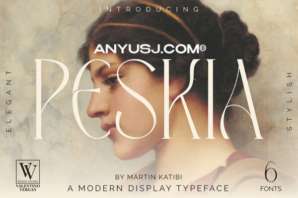 6款现代古典独创优雅时尚品牌海报Logo衬线英文排版字体家族Peskia – Modern Typeface-第3091期-