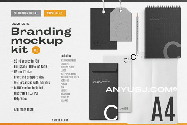 30多款现代质感品牌logo设计名片信纸折页办公用品展示贴图PS样机套件Branding Mockup Kit V2.0-第3134期-