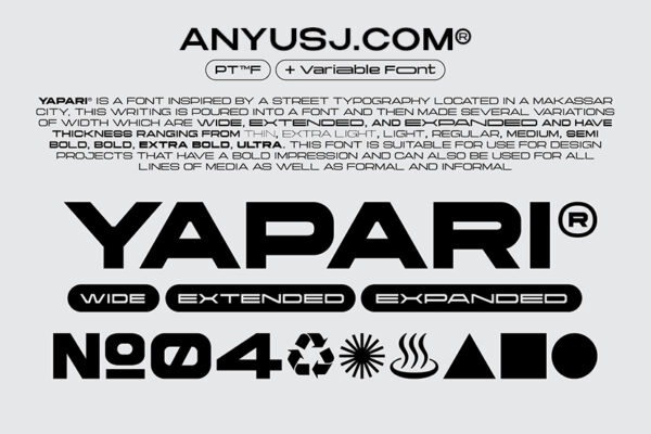 37款极简格罗斯特工业力量运动品牌logo画册排版西文字体家族Yapari Typeface – Power Type™ Foundry-第3107期-