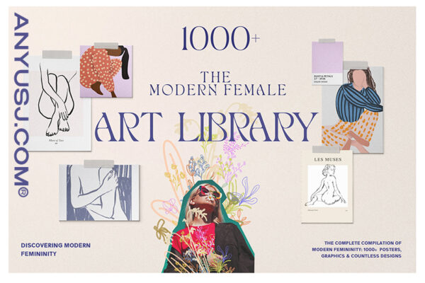1000+现代优雅女性花卉剪贴艺术线条插画PNG/AI图案矢量免扣插画海报设计套件Female Art Library-第3108期-