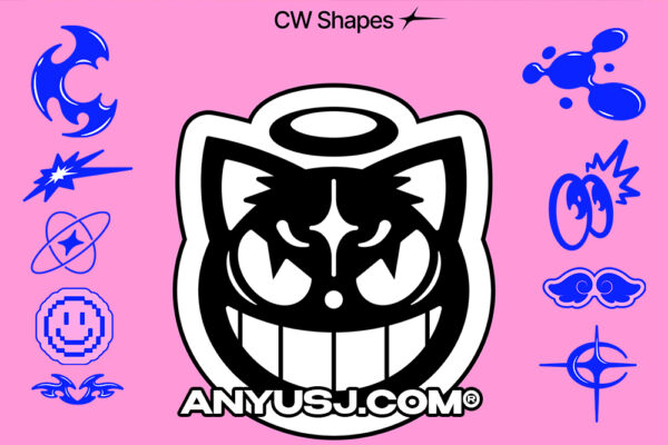60款复古Y2K趣味卡通艺术Logo图标插画图形UI设计包CW Shapes-第3170期-