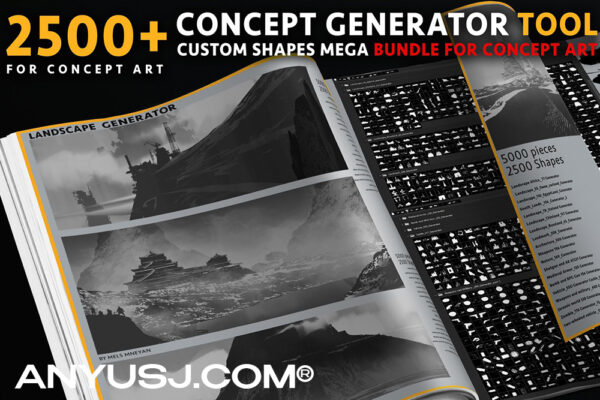 2500款复古中世纪军事场景武器汽车飞船金字塔PS形状拼贴艺术概念生成器Artstation Concept Generator Tool-第3094期-