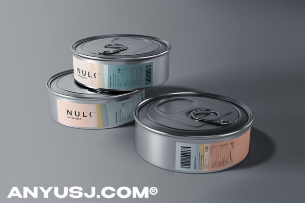 锡纸铝制金属密封罐头食品品牌包装设计贴图展示样机PSD模板 Food Thin Tin Cans Mockup