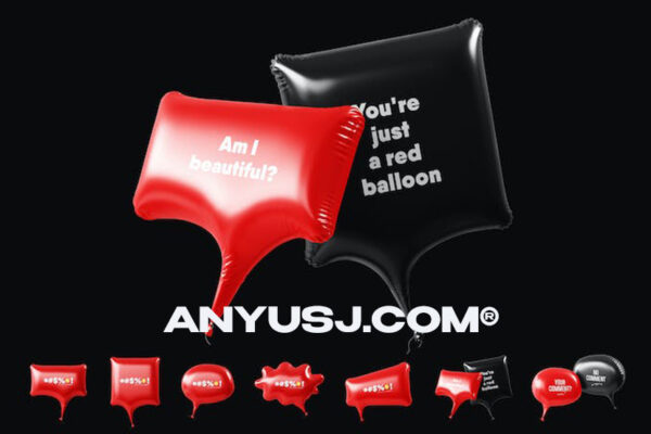 7款聊天气泡对话框派对生日装饰气球设计贴图ps样机套装Speech Bubble Balloon Mockup