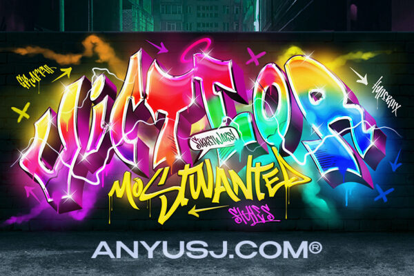 复古摇滚街头涂鸦喷漆logo文本标题PS特效样机Graffiti Text Effect Vol.8-第3098期-