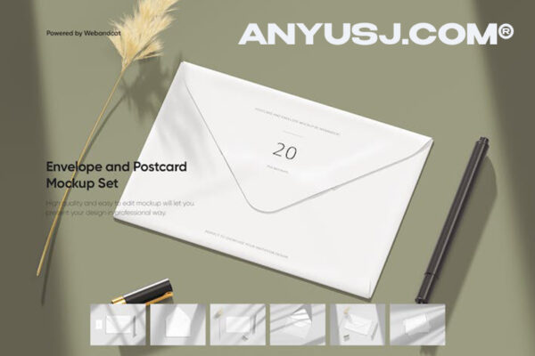 高级极简信封和明信片贺卡样机文创VI设计展示套装Envelope and Postcard Mockup Set