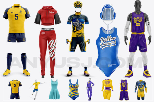 30套高级质感运动服骑行服足球网球服套装泳衣队服PS印花展示样机（1）-第3209期-