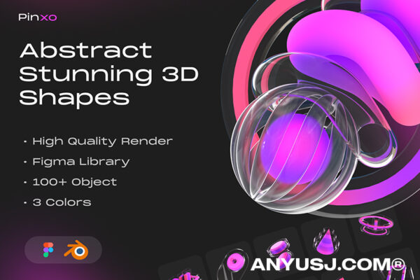 未来科幻水晶玻璃半UI透明赛博朋克抽象3D立体几何PNG免抠图片素材Pinxo – Abstract Stunning 3D Shapes for your Next Project-第3148期-