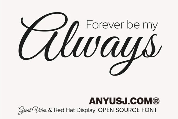 可商用复古优雅极简花体海报徽标排版logo字体组合Great Vibes & Red Hat Display-f21