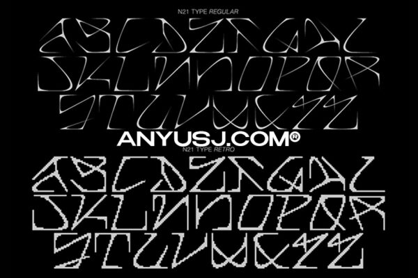 赛博朋克先锋实验艺术抽象logo海报标题排版西文字体N21-第3287期-