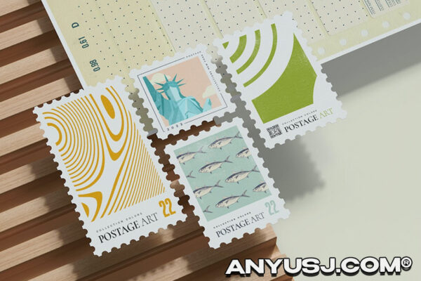 14款邮票信封邮寄文创VI纪念品邮戳PSD设计展示样机组合Postage stamps Mockup-第3329期-
