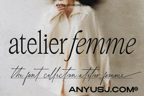3款复古优雅艺术手写海报排版标题logo品牌VI西文字体组合Atelier Femme  Modern Trio — by PeachCreme-第3292期-