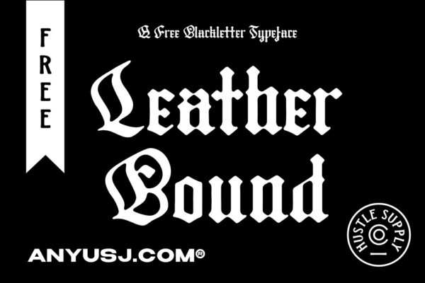 复古哥特艺术文身手写抽象装饰海报标题排版logo徽标西文字体Leather Bound – Blackletter-第3316期-