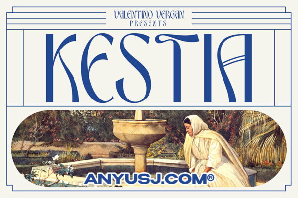 逆反差优雅复古宫廷时尚海报排版标题logo衬线西文字体Kestia – Art Nouveau Typeface-第3254期-