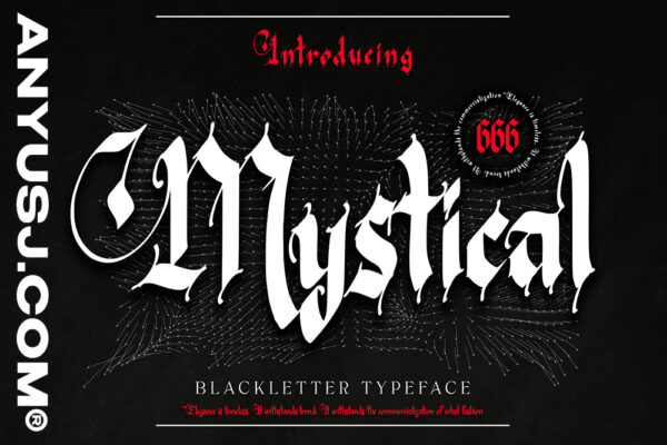 复古哥特艺术文身手写抽象装饰海报标题排版logo徽标西文字体Mystical – Blackletter-第3316期-