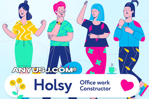 200+现代青年工作生活男女矢量插画角色头像场景UI设计包Holsy Illustration Constructor-第3374期-