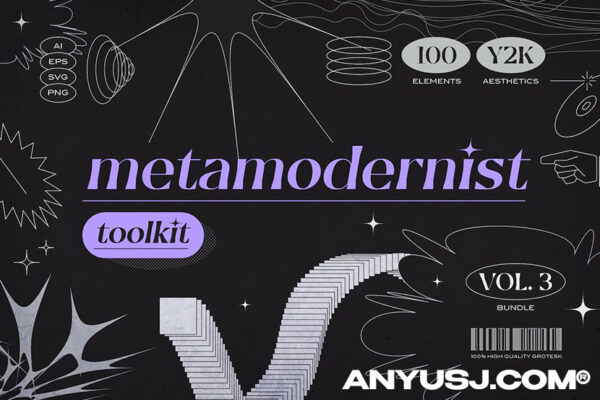 100款创意艺术Y2K元宇宙酸性科幻未来几何图形插图插画AI设计套件Metamodernist Toolkit – Vol. 3-第3348期-