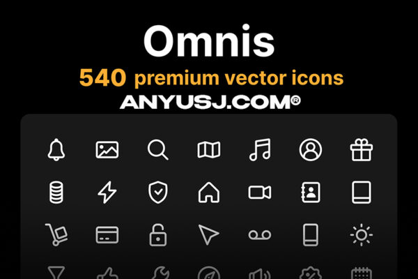 540款日常常用商务媒体位置通信设备控件标志天气工作UI图标设计包Omnis