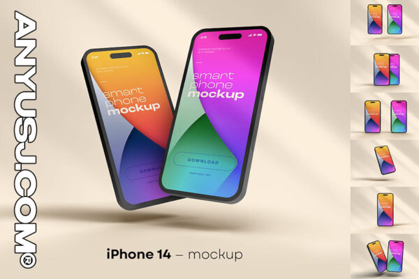 10款app界面设计iPhone 14苹果手机屏幕演示样机模板 iPhone 14 Pro Clay Mockup Set