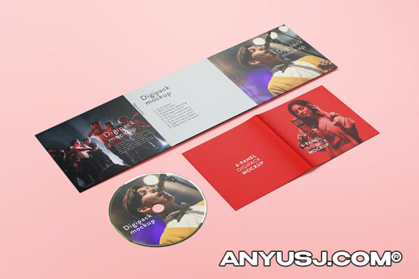 6款极简CD音乐唱片专辑包装PSD样机组合Digipack CD Mockup