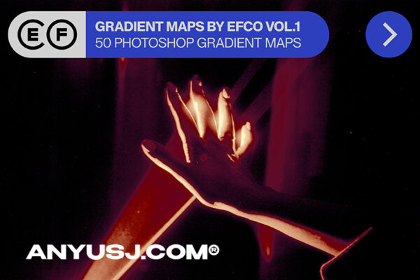 50款艺术复古未来梦幻科技幻彩热感应酸性照片调色滤镜PS渐变预设素材GRADIENT MAPS VOL.1 BY EFCO