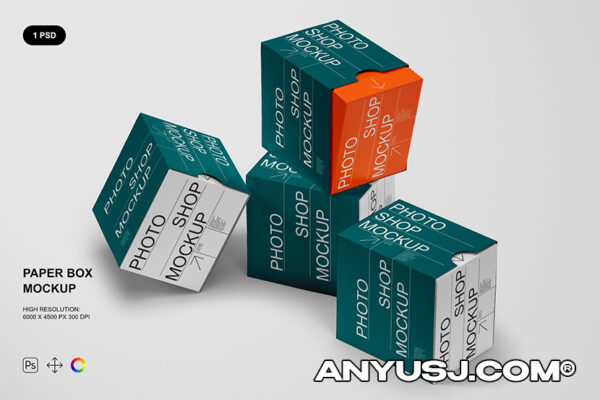 质感正方形纸盒包装盒堆叠PSD样机Paper Box Mockup
