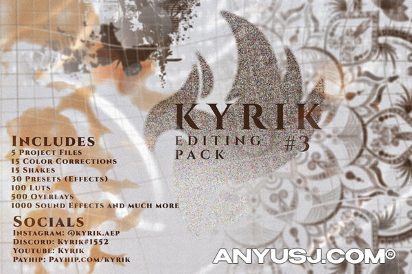 1650款AE项目文件纹理叠加预设视频后期编辑素材包Payhip – Kyriks Editing Pack #3-第3338期-