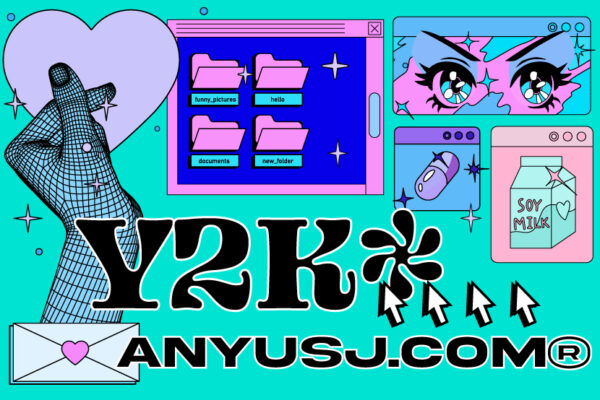 16款Y2K复古弥散光蒸汽波网格电脑窗口手势表情图形背景海报设计合集-第3306期-