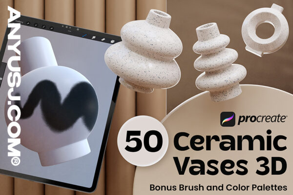 50款Procreate三维立体3D陶瓷花瓶色板笔刷套装Procreate Ceramic Vases 3D-第3251期-