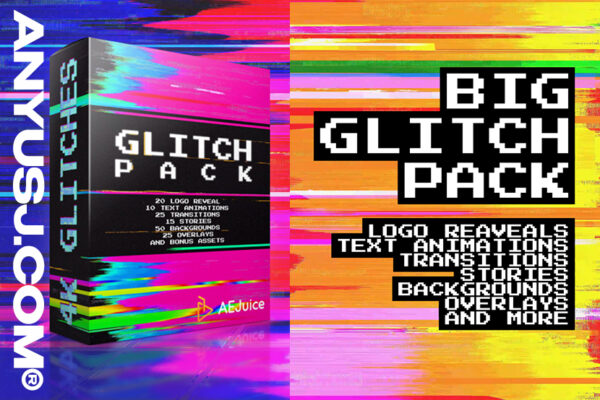100+故障动画背景文字PR视频素材模板Glitch Pack-第3253期-