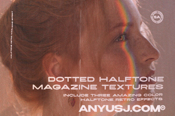 质感复古半调纸张褶皱肌理图形照片后期杂志特效PSD样机Dotted Halftone Magazine Textures-第3273期-