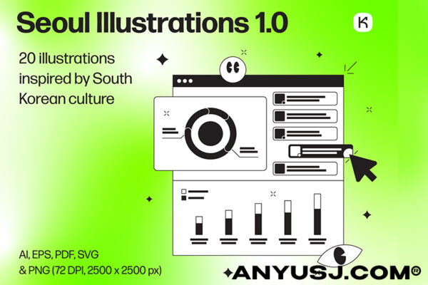 20款网页卡片网站UI原型图手绘草图手稿创意插图插画AI设计套件Seoul Illustrations-第3308期-