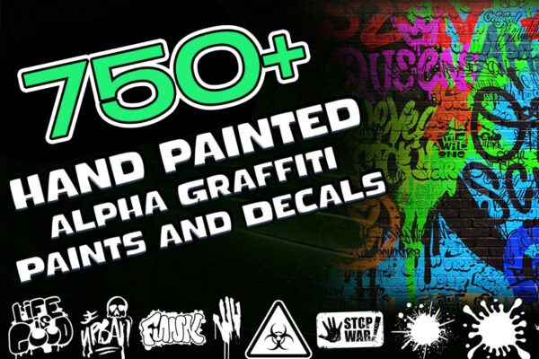 750+复古街头嘻哈字母涂鸦喷漆油漆PNG图形贴花设计包750 Hand Painted Alpha Graffiti, Paints & Decals (MEGA Pack) – Vol 12-第3245期-