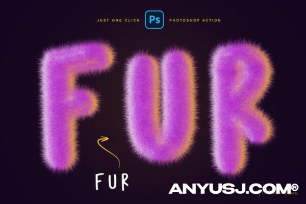 超真实3D立体毛绒毛皮特效PS动作套装Fur Effect Photoshop Action