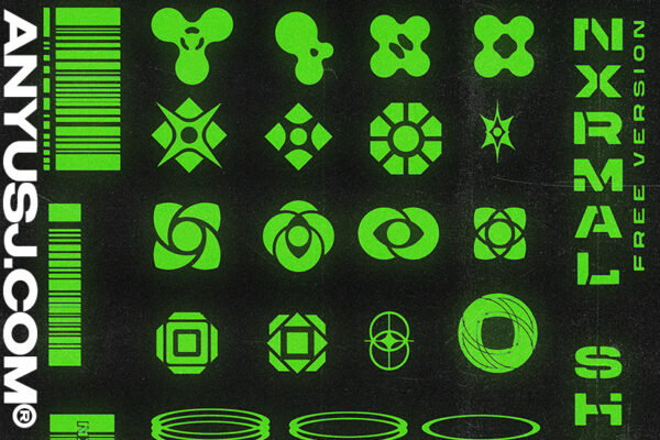 31款赛博机能几何抽象图标logo海报排版元素AI矢量设计包NXRMAL SHAPE