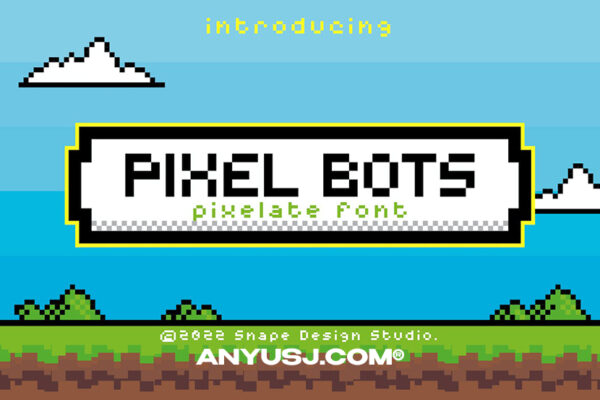 复古游戏像素趣味抽象装饰海报标题logo排版徽标西文字体Pixel Bots-第3407期-