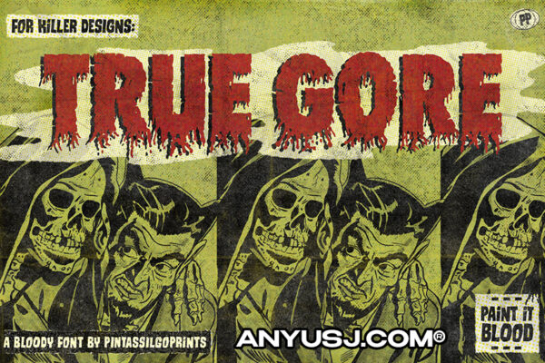 万圣节复古摇滚重金属恐怖手写毛刺logo海报标题徽标装饰字体True Gore Font-第3466期-