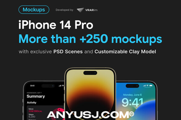 250+超逼真Iphone 14 Pro苹果手机UI界面设计展示PSD样机/PNG免扣元素大合集iPhone 14 Pro Mockups Collection-第3473期-