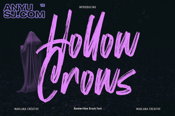 创意极富表现力手写笔刷海报标题排版logo徽标设计西文字体Hollow Crows font-第3520期-